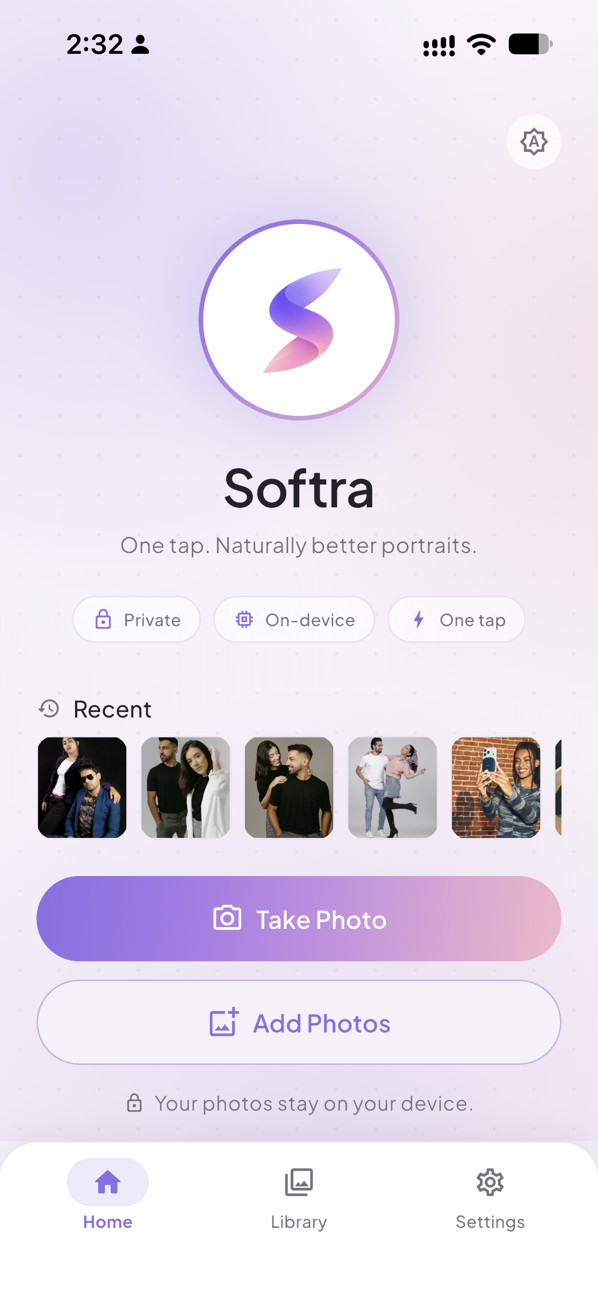 Softra home screen